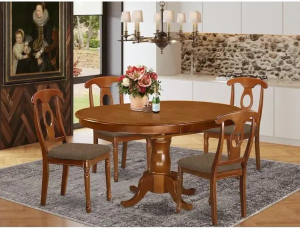 5 Pc Dining room set for 4-Oval Dining Table with Leaf and 4 Styled Dining Chairs