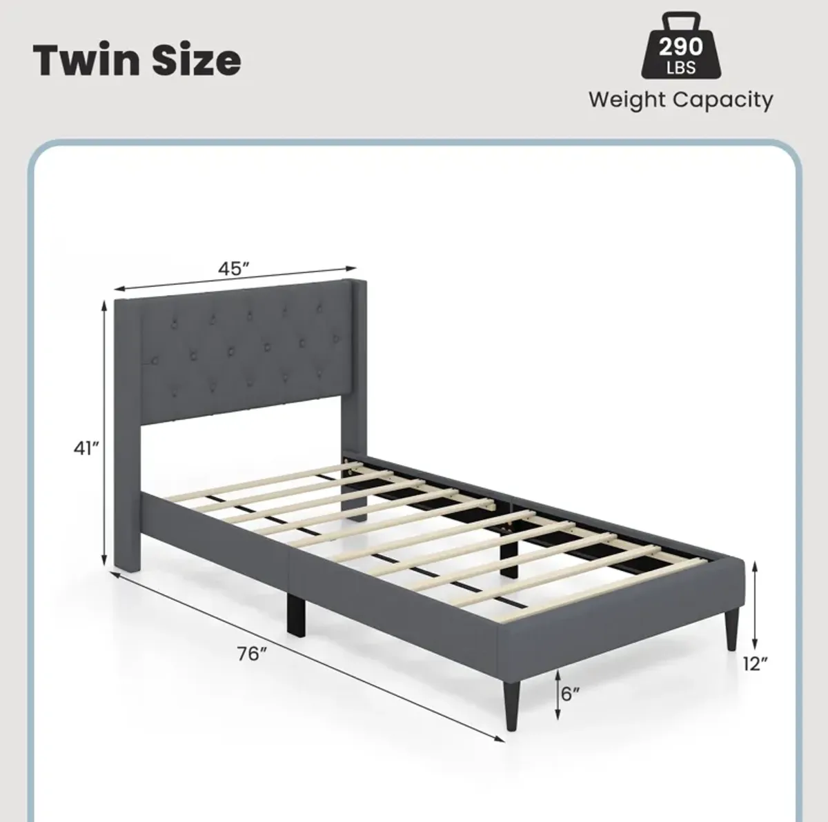 Twin Size Upholstered Platform Bed with Button Tufted Wingback Headboard