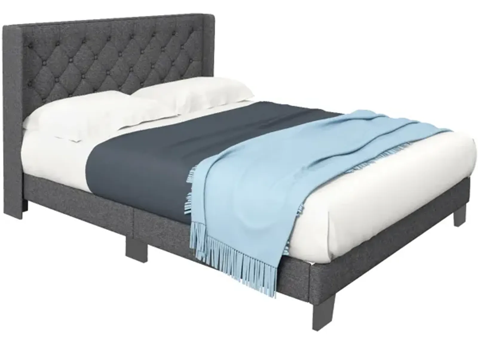 Upholstered Platform Bed with Button Tufted Headboard