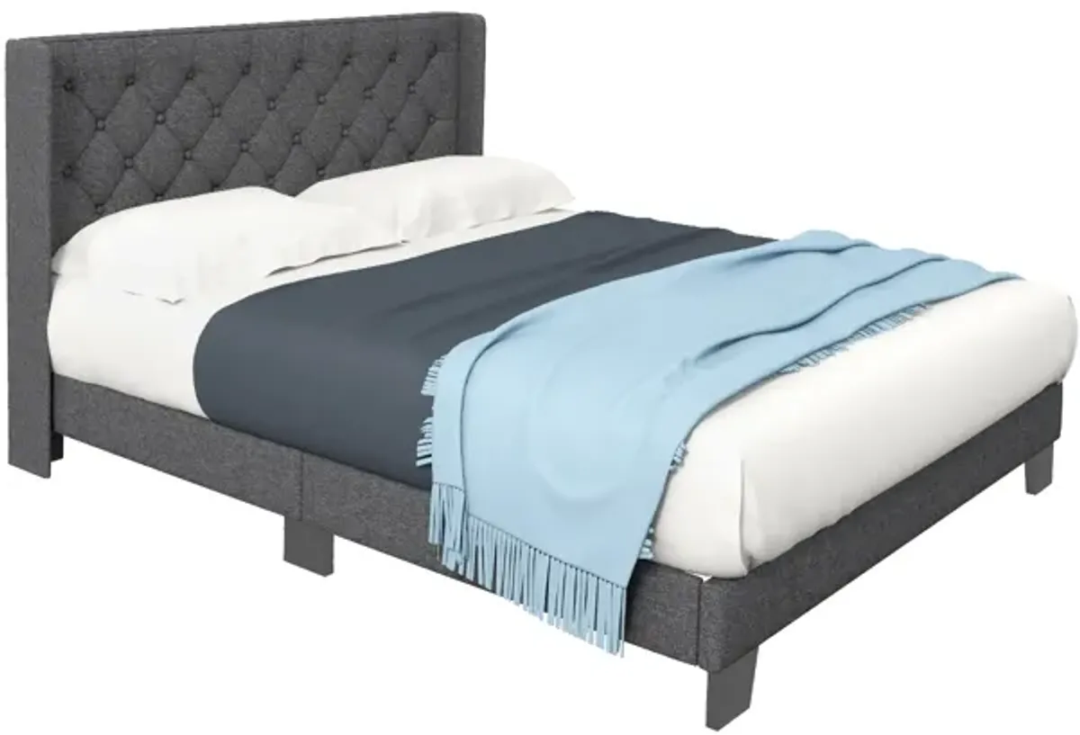 Upholstered Platform Bed with Button Tufted Headboard