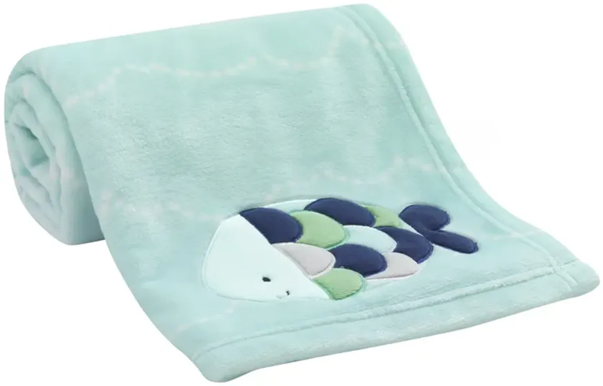 Lambs & Ivy Oceania Blue Turquoise Coral Fleece Baby Blanket with Fish