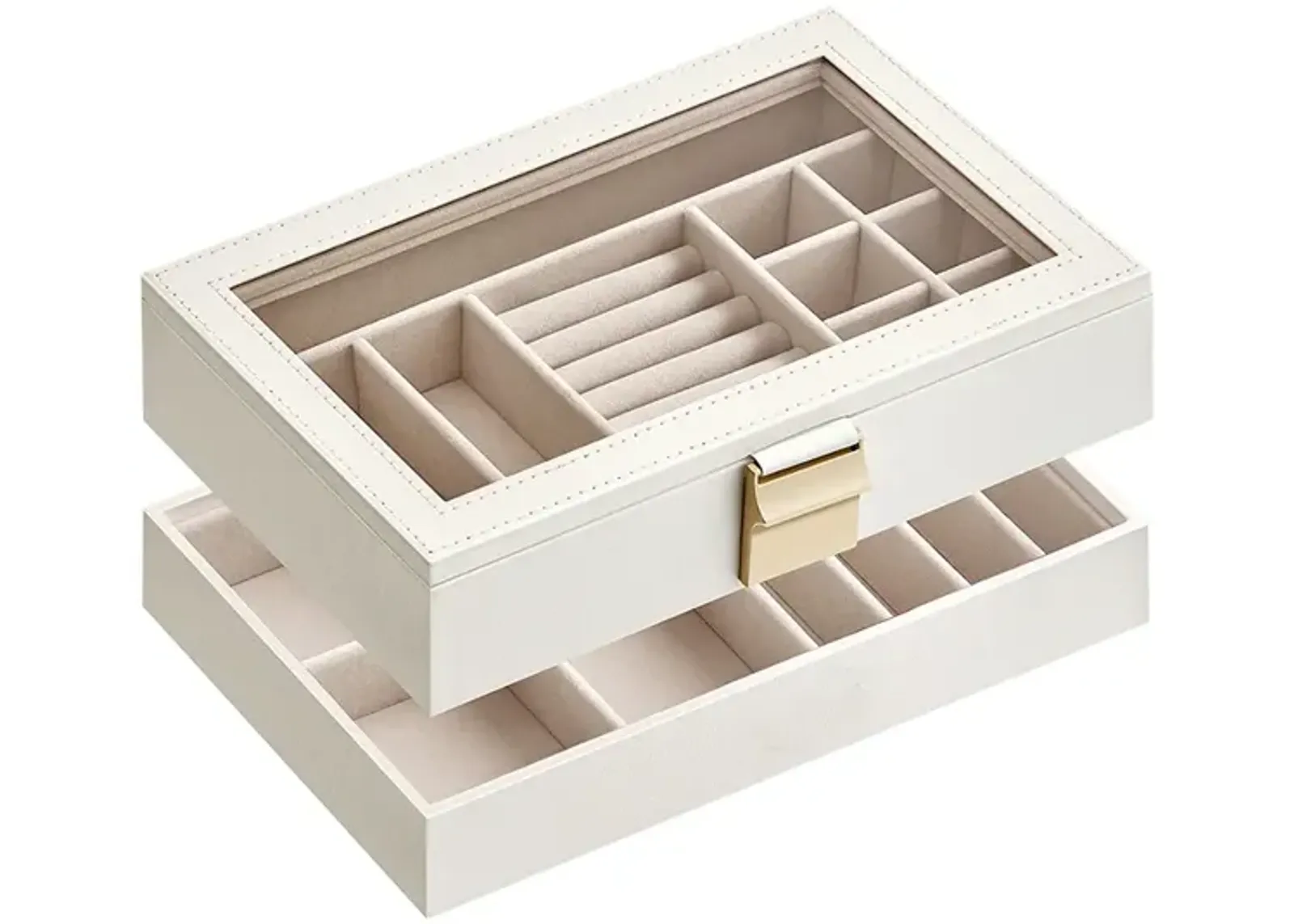 2-Tier Stackable Jewelry Trays Cloud White