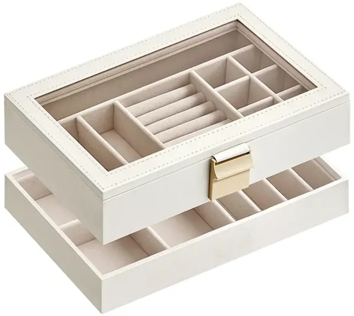 2-Tier Stackable Jewelry Trays Cloud White