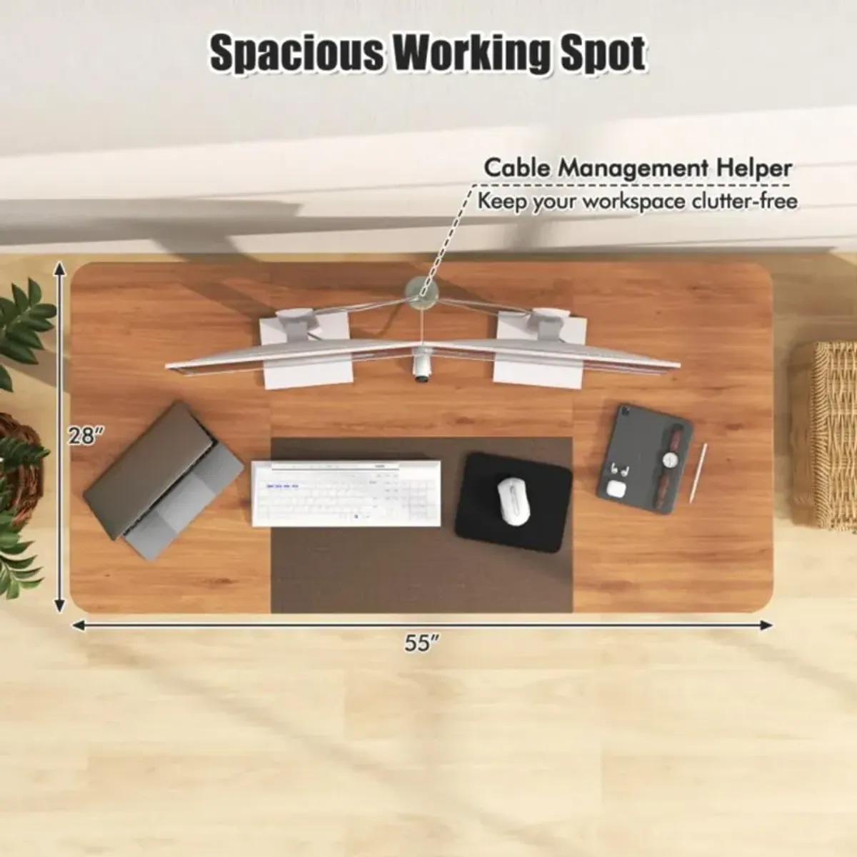 Hivvago 55 Inch Electric Standing Desk Adjustable with Cable Management Hole