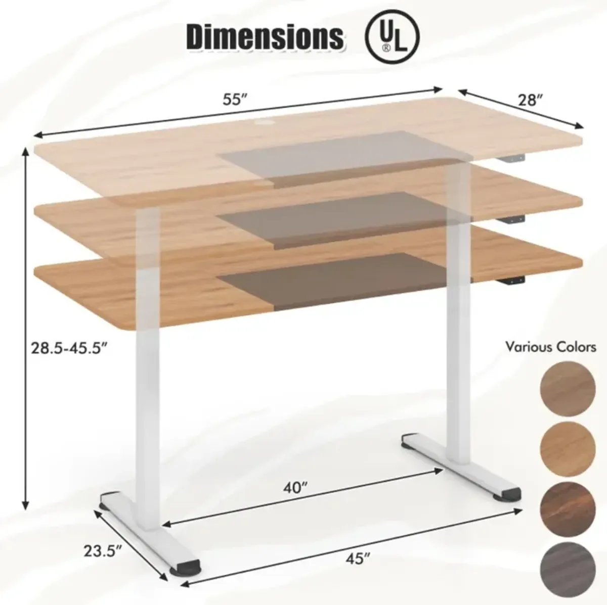 Hivvago 55 Inch Electric Standing Desk Adjustable with Cable Management Hole