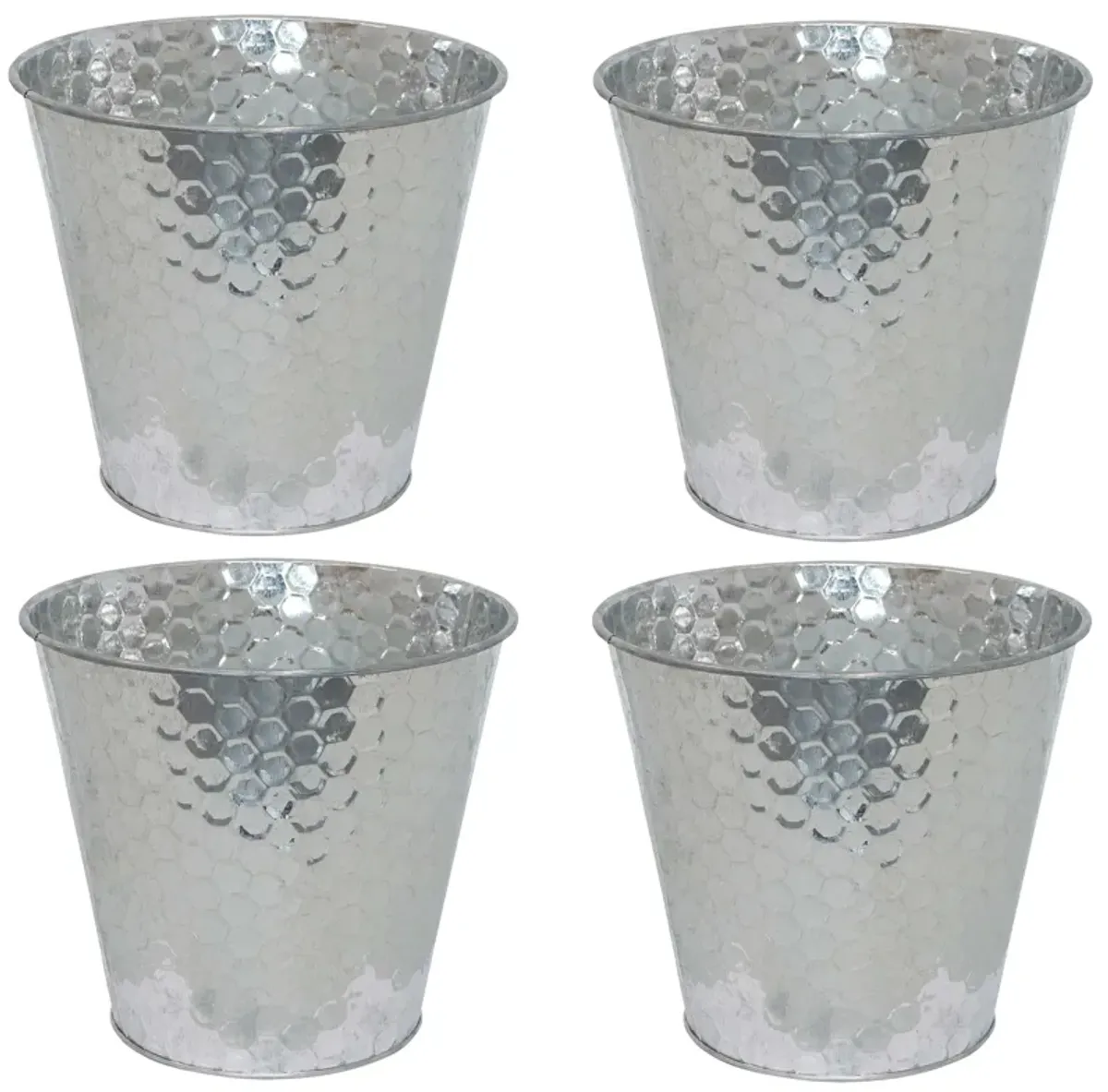 Sunnydaze Set of 4 Steel Buckets with Hexagon Pattern