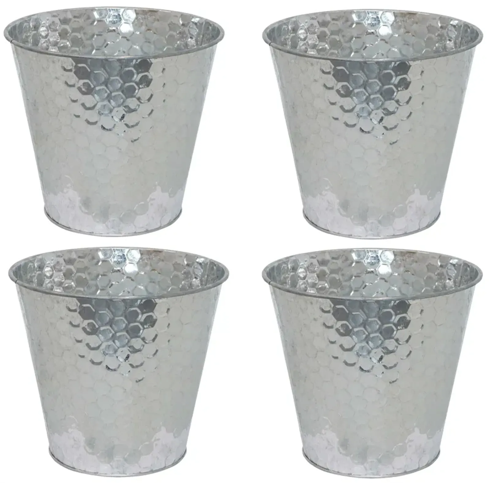 Sunnydaze Set of 4 Steel Buckets with Hexagon Pattern