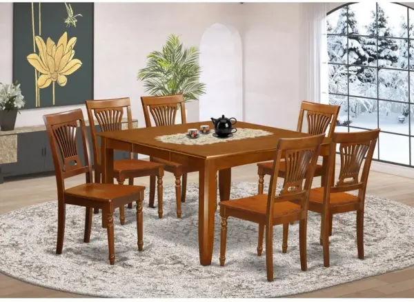 7 Pc Dining room set for 6-Square Dining Table with Leaf and with 6 Dining Chairs