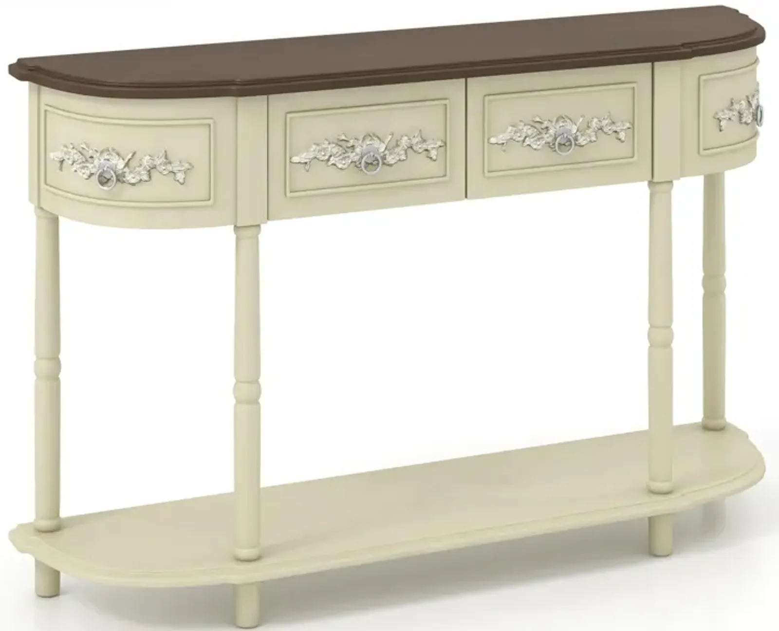 Retro Curved Console Table with Drawers and Solid Wood Legs for Living Room or Entryway