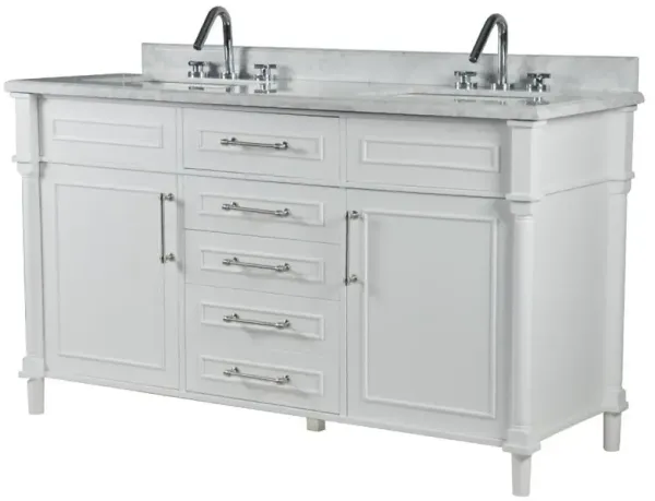 BELLATERRA HOME LLC 60 DOUBLE VANITY IN WHITE WITH WHITE CARRRA MARBLE TOP