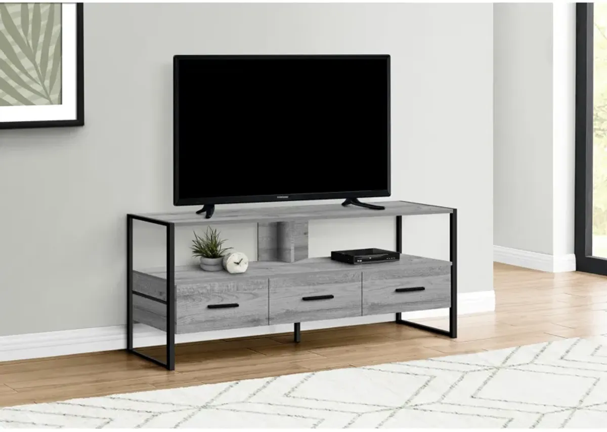 Monarch Specialties I 2617 Tv Stand, 48 Inch, Console, Media Entertainment Center, Storage Drawers, Living Room, Bedroom, Laminate, Metal, Grey, Black, Contemporary, Modern