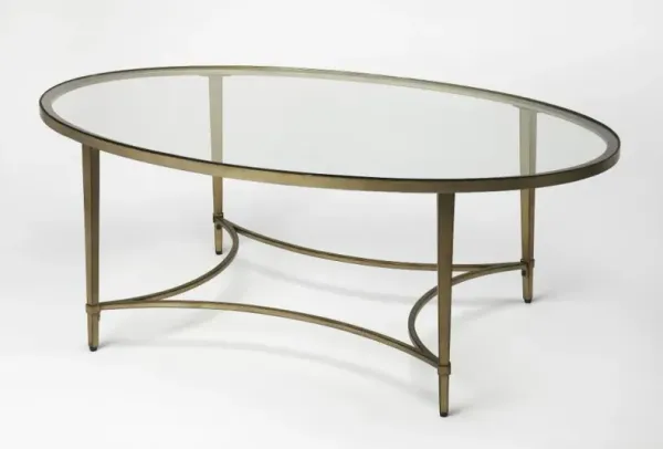 Hivvago 50 Inch  Clear and Gold Glass and Metal Oval Coffee Table