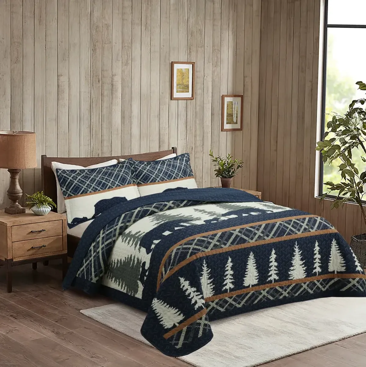 Marcielo 3 Pcs Cabin Lodge Rustic Country Bear Quilt Bedspread Set