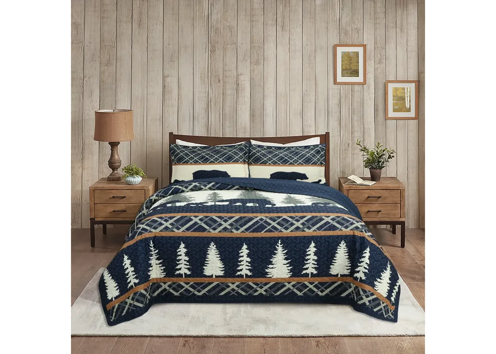 Marcielo 3 Pcs Cabin Lodge Rustic Country Bear Quilt Bedspread Set