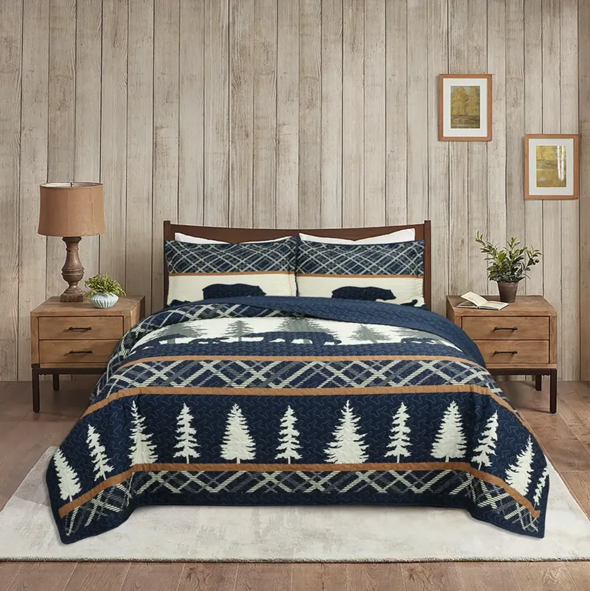 Marcielo 3 Pcs Cabin Lodge Rustic Country Bear Quilt Bedspread Set