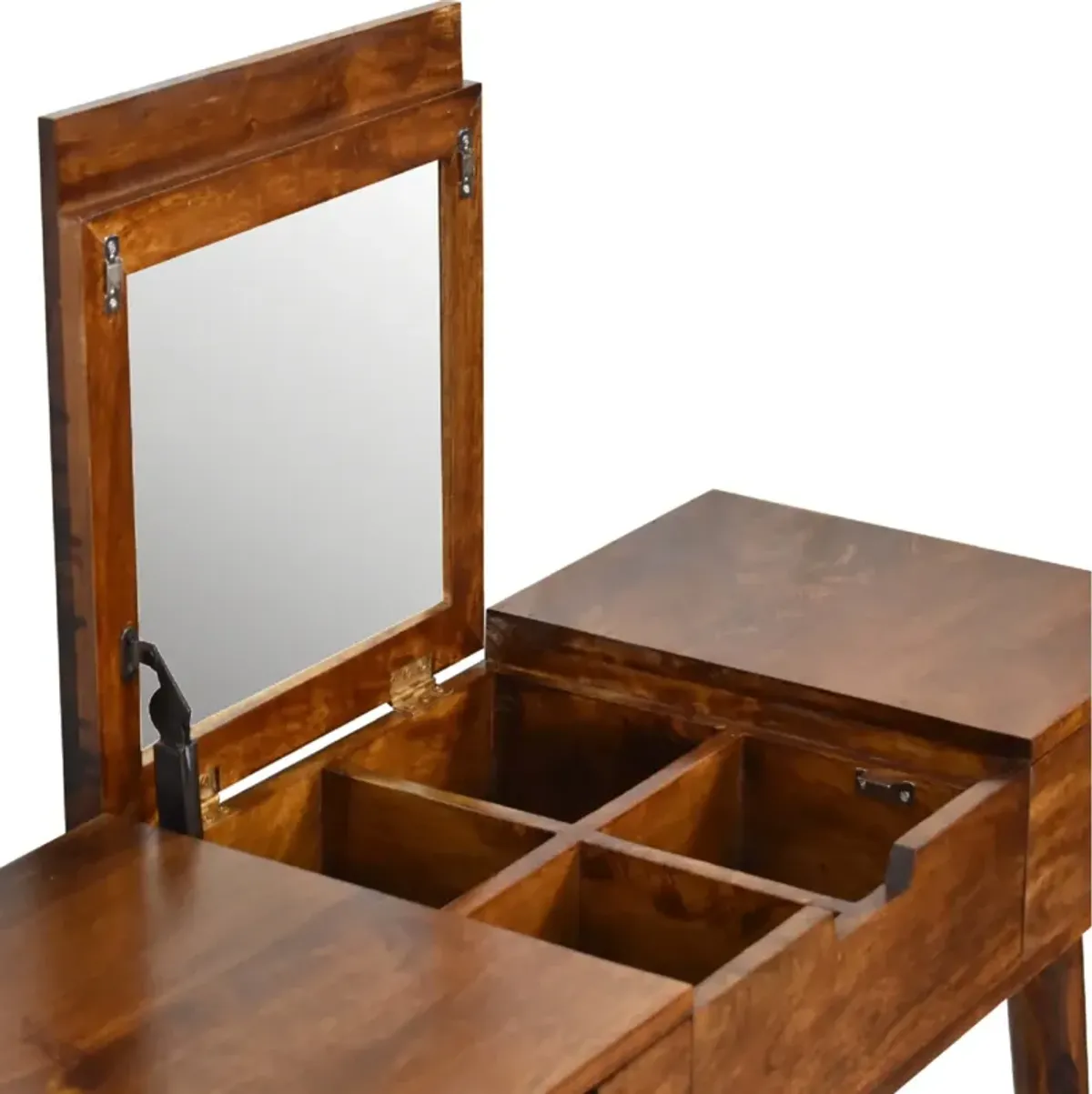 Solid Wood 2 Drawer Chestnut Dressing Table with Foldable Mirror