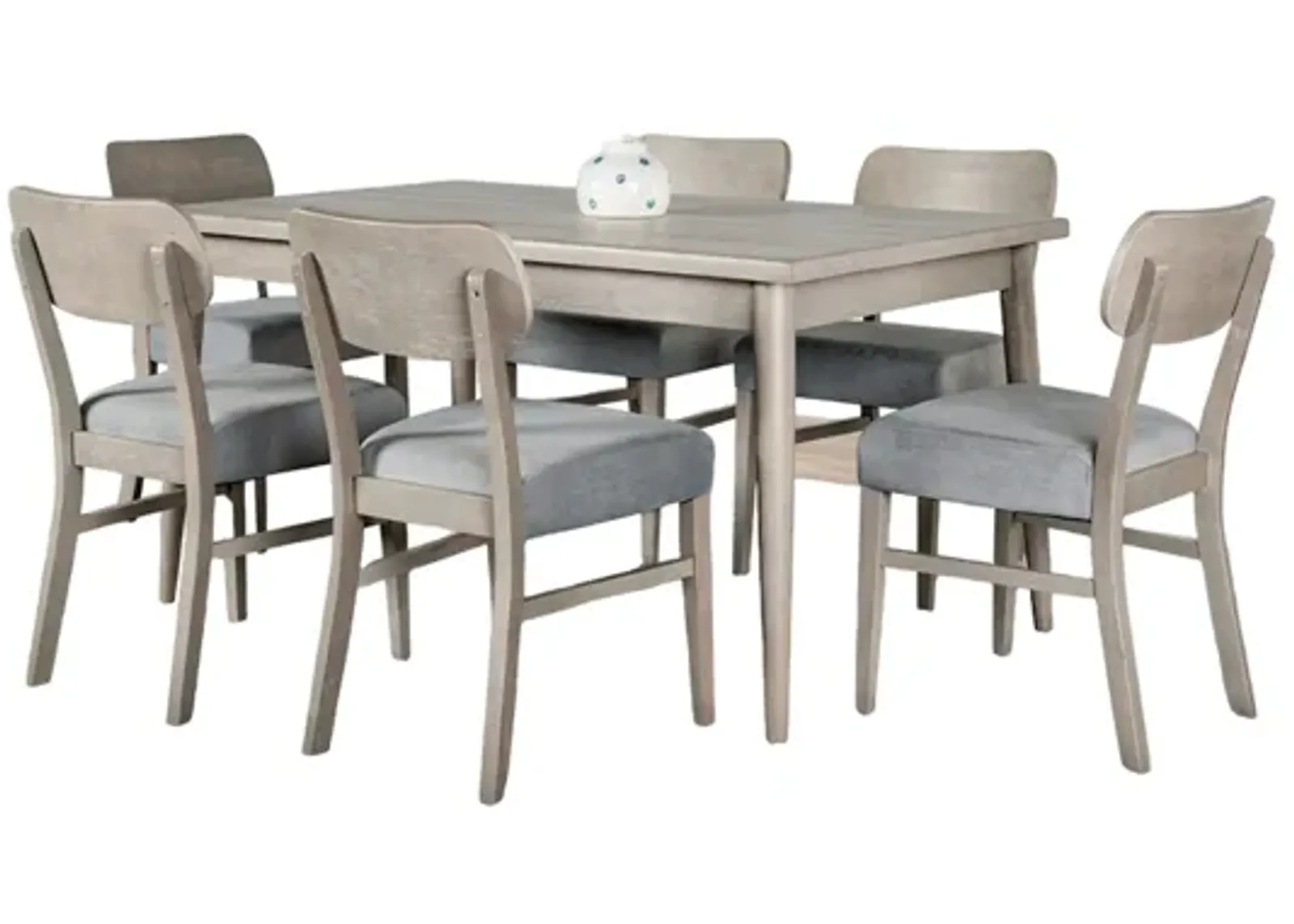 Kene 7pc Dining Table Set with 6 Padded Chairs, Solid Edge Band, Gray