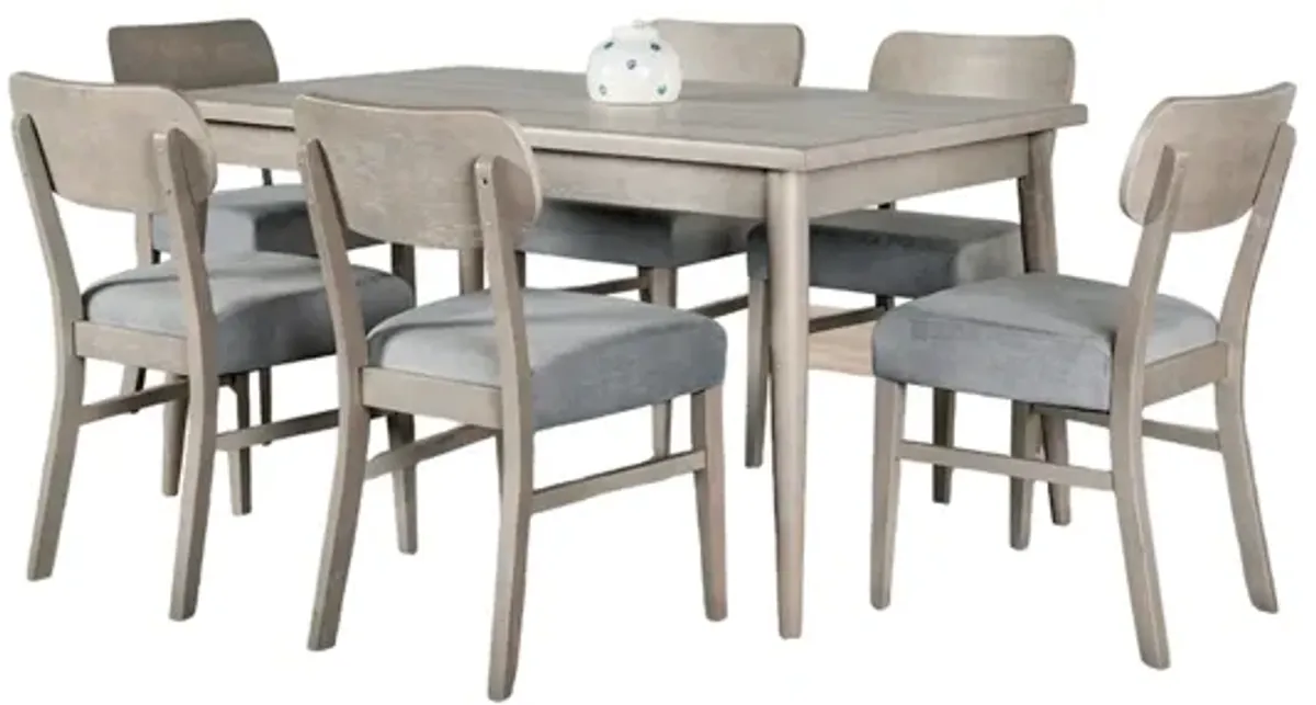 Kene 7pc Dining Table Set with 6 Padded Chairs, Solid Edge Band, Gray