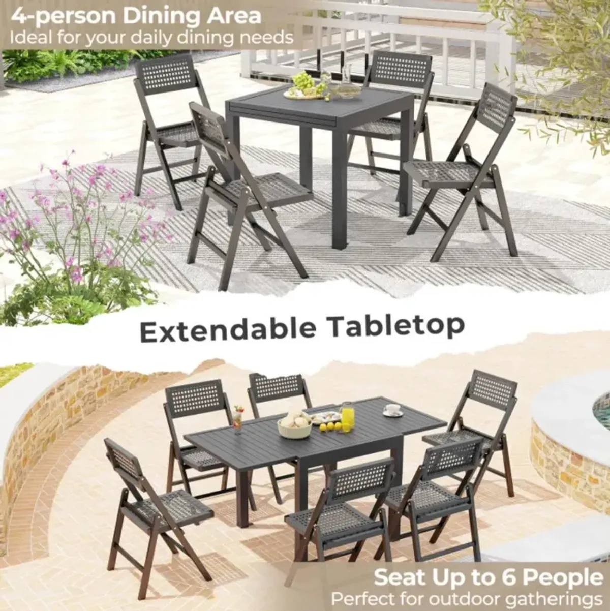 Hivvago Expandable Patio Dining Table for 4-6 People