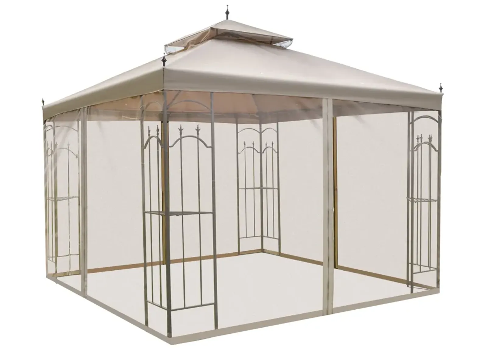 Brown Outdoor Haven: 10x10 Steel Patio Gazebo with Mesh Curtains