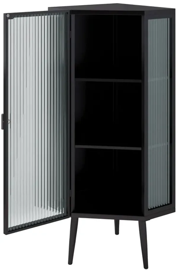 Floor Coner Cabinet with Tempered Glass Doors and Storage Shelves for Bathroom, Living Room and Bedroom