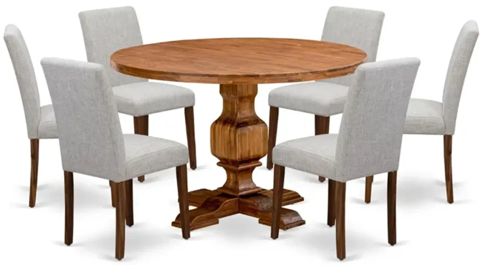 East West Furniture I3AB7-N35 7Pc Dining Set - Round Table and 6 Parson Dining Chairs - Antique Walnut Color