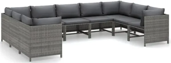Outdoor 9pc Modular Lounge Sofa Set, Gray Cushions and Poly Rattan - Benzara