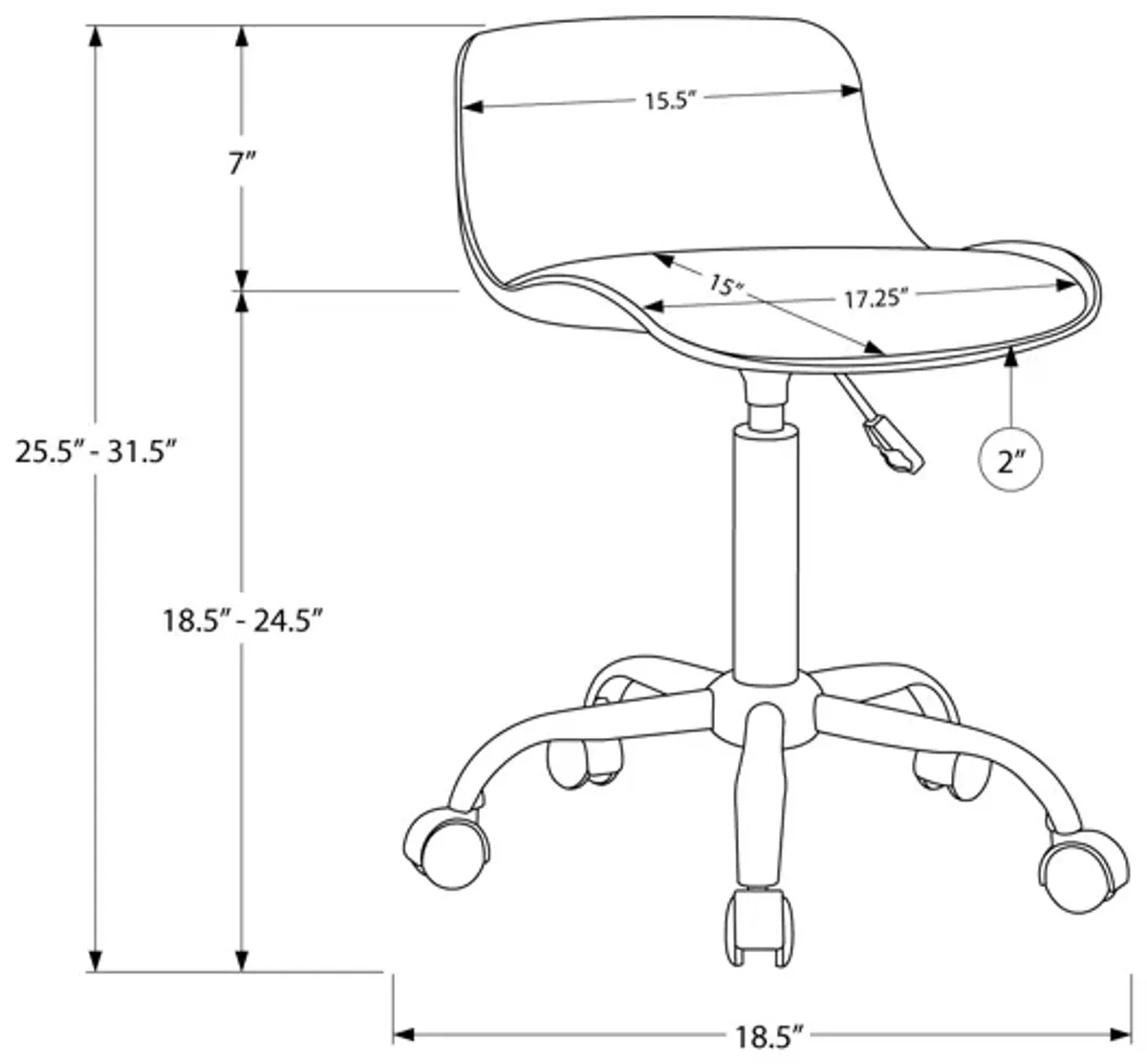 Monarch Specialties I 7465 Office Chair, Adjustable Height, Swivel, Ergonomic, Computer Desk, Work, Juvenile, Metal, Pu Leather Look, Grey, Contemporary, Modern