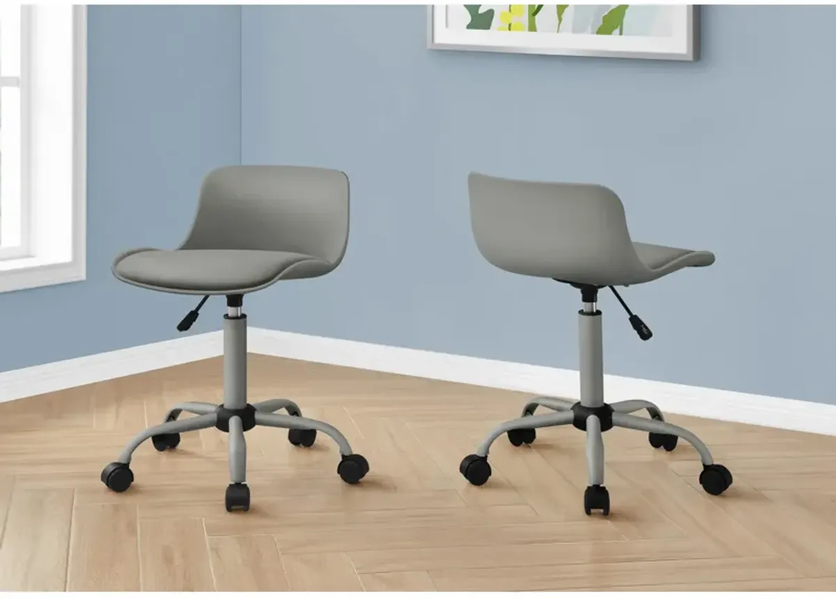 Monarch Specialties I 7465 Office Chair, Adjustable Height, Swivel, Ergonomic, Computer Desk, Work, Juvenile, Metal, Pu Leather Look, Grey, Contemporary, Modern