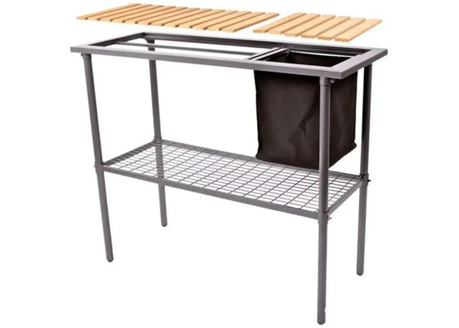 Hivvago Outdoor Metal Garden Bench Work Table with Wood Top