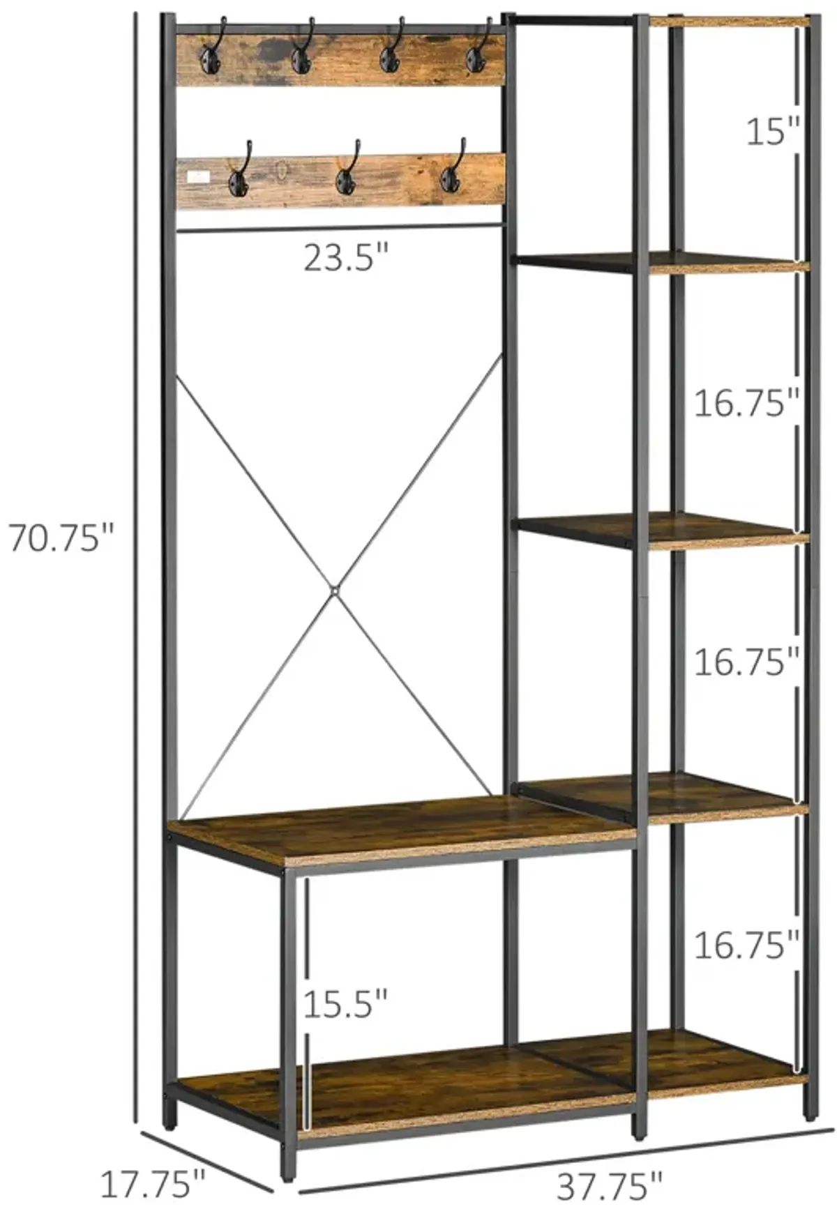 Rustic Brown Entryway: Industrial Hall Tree with Bench & Coat Rack