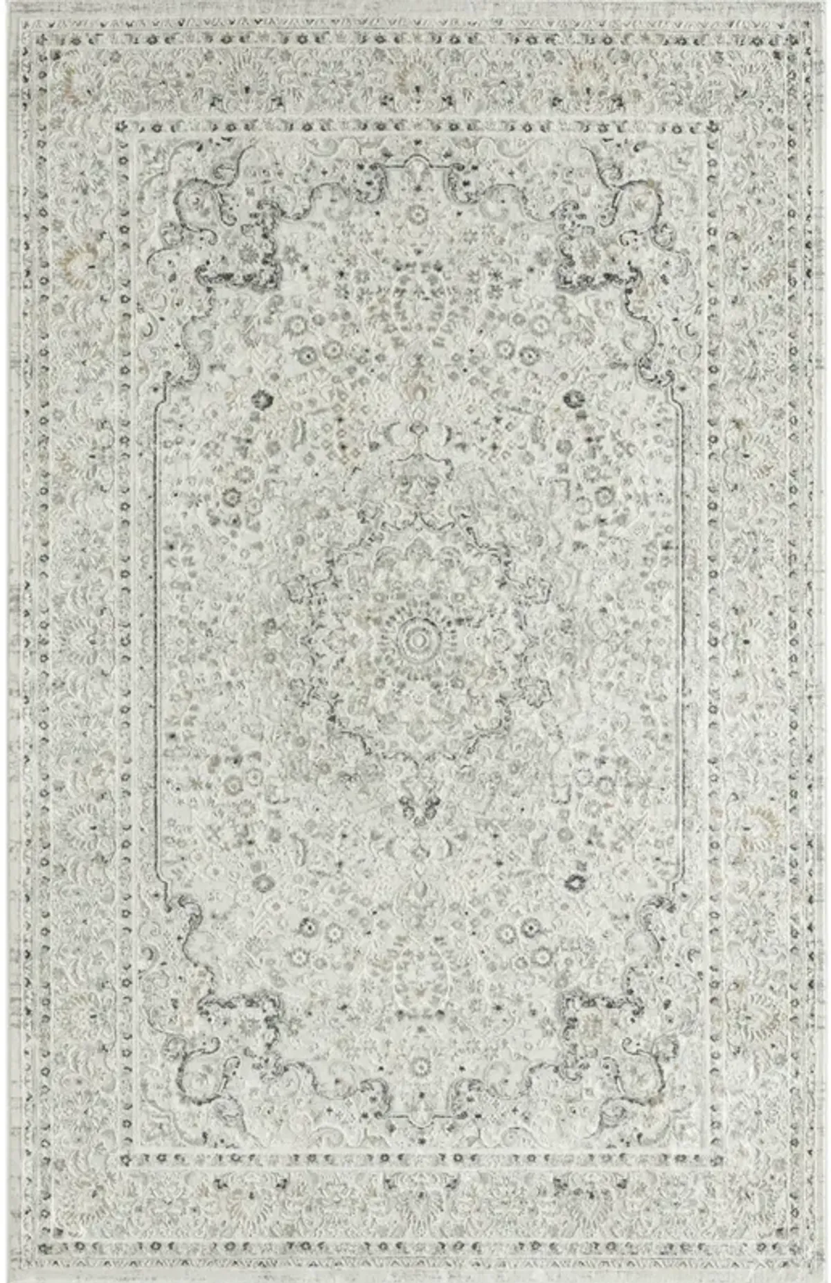 5 X 8 Ivory gray And Taupe Floral Power Loom Stain Resistant Area Rug