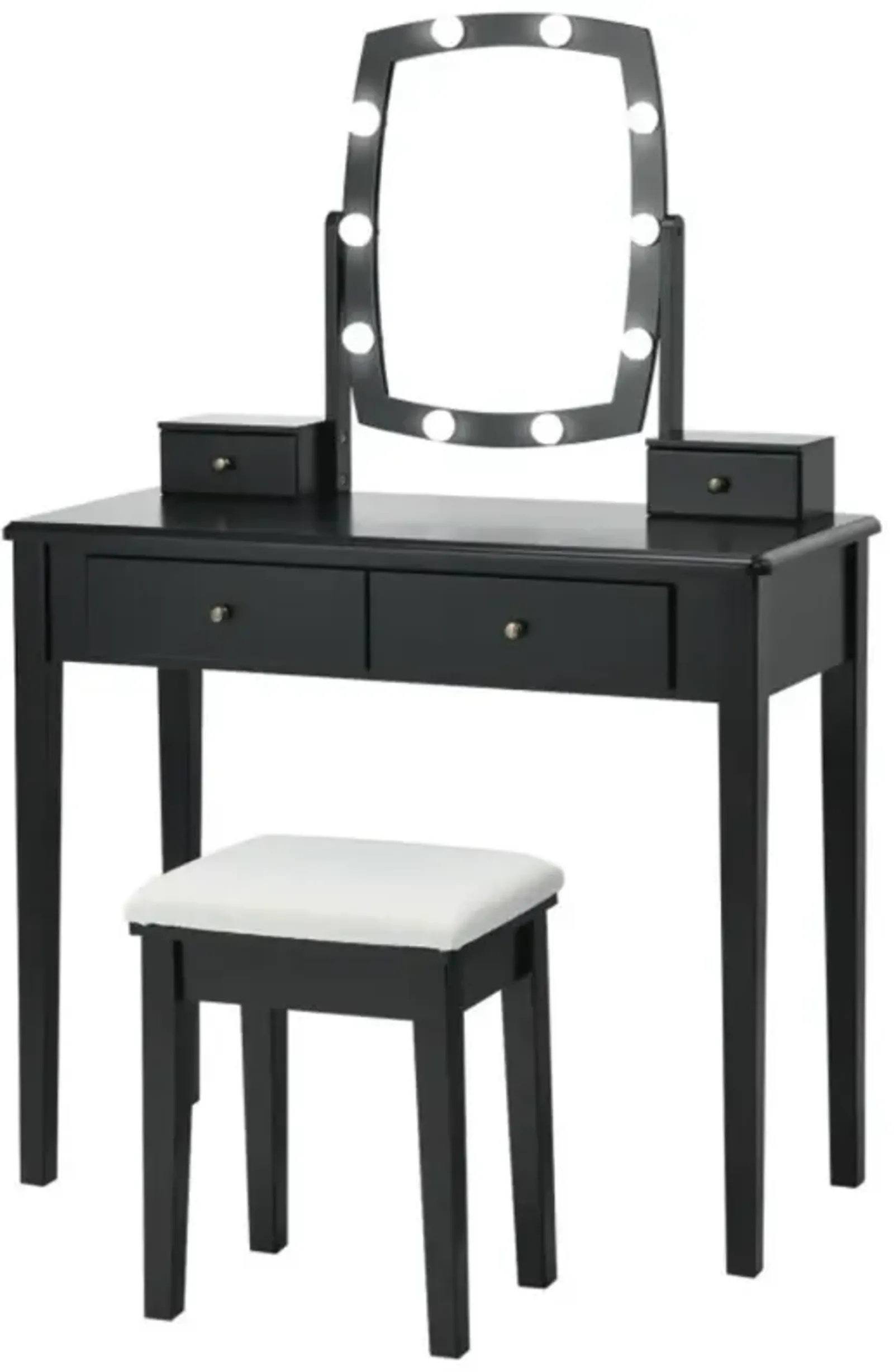 Hivvago Vanity Table Set with Lighted Mirror for Bedroom and Dressing Room-Black