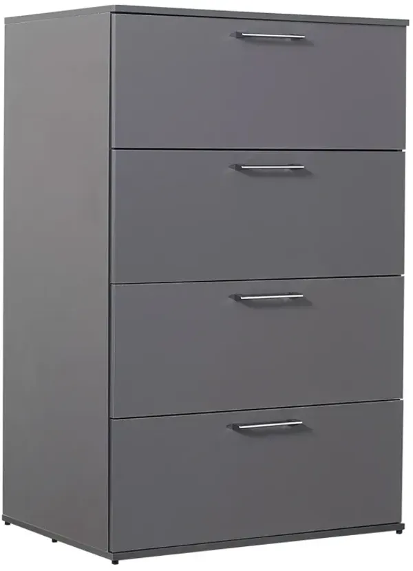 Eli  48 Inch Tall Dresser Chest, 4 Big Storage Drawers, Glossy Gray Finish - Benzara