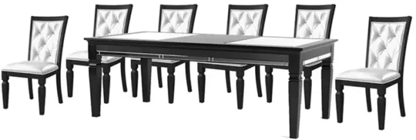 Hou 9pc Dining Table n Chair Set, Black Silver Faux Crocodile Leather - Benzara