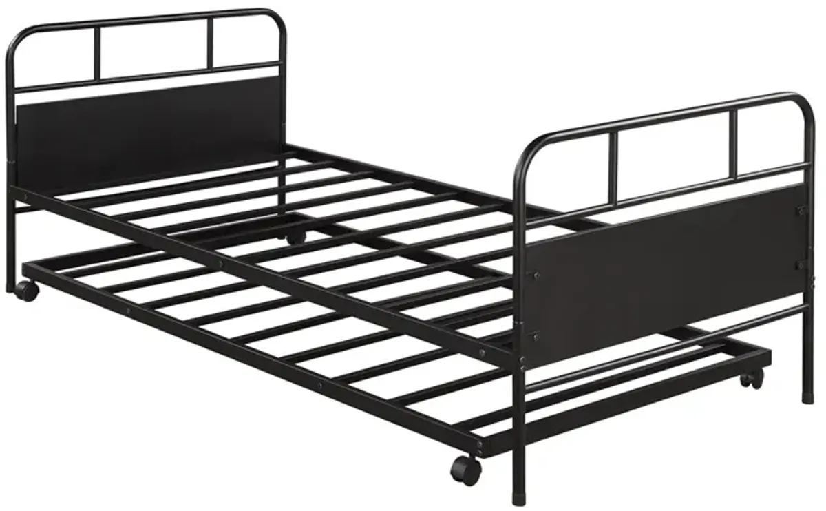 Merax Metal Daybed Platform Bed Frame with Trundle Built-in Casters