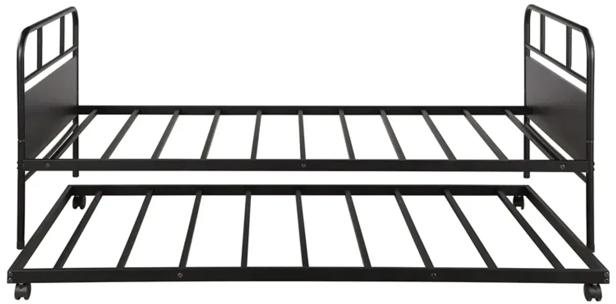 Merax Metal Daybed Platform Bed Frame with Trundle Built-in Casters