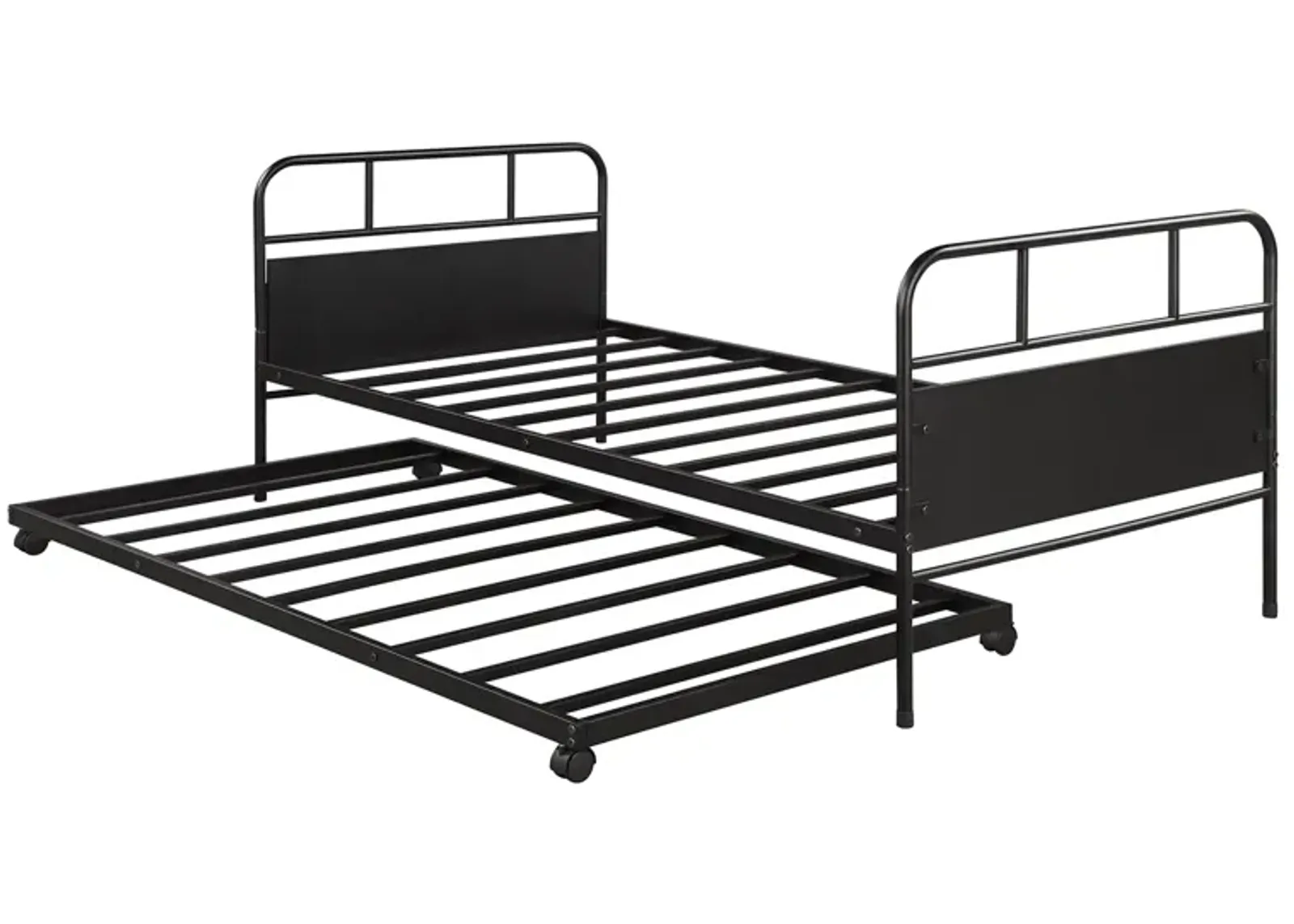 Merax Metal Daybed Platform Bed Frame with Trundle Built-in Casters