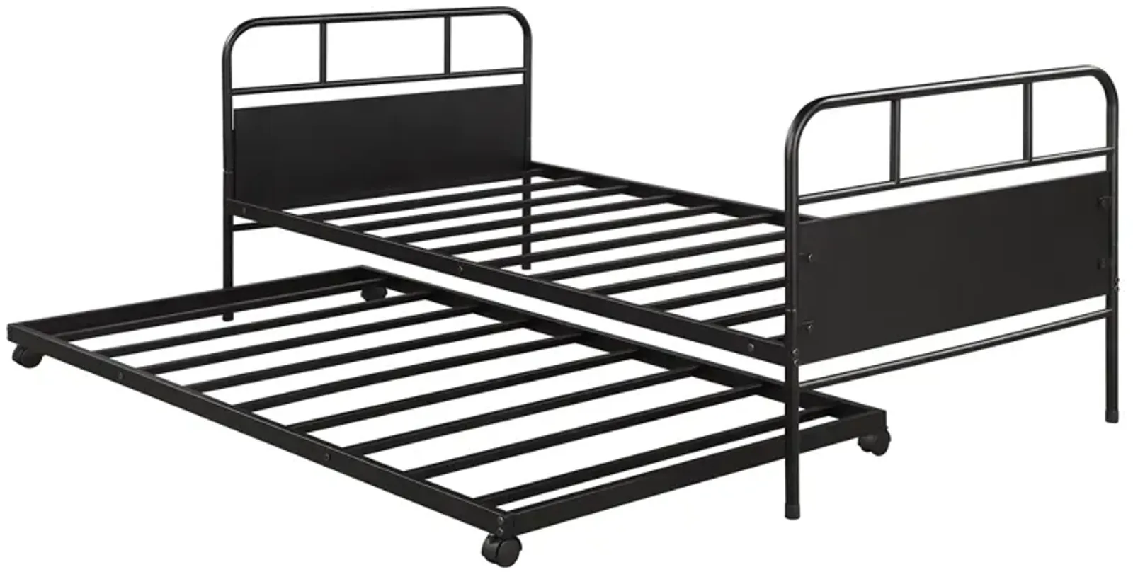 Merax Metal Daybed Platform Bed Frame with Trundle Built-in Casters