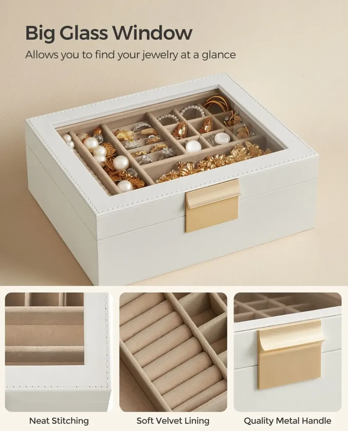 2-Layer Jewelry Box with Glass Lid Graphite