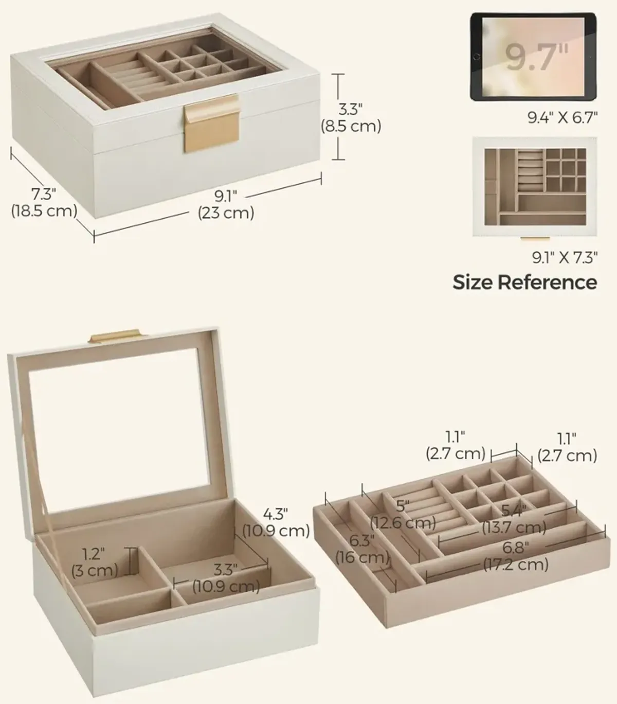 2-Layer Jewelry Box with Glass Lid Graphite