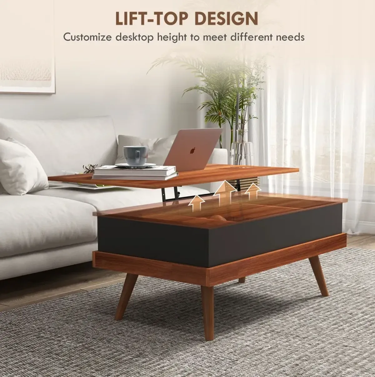 Walnut Lift-Top Coffee Table: Hidden Compartments