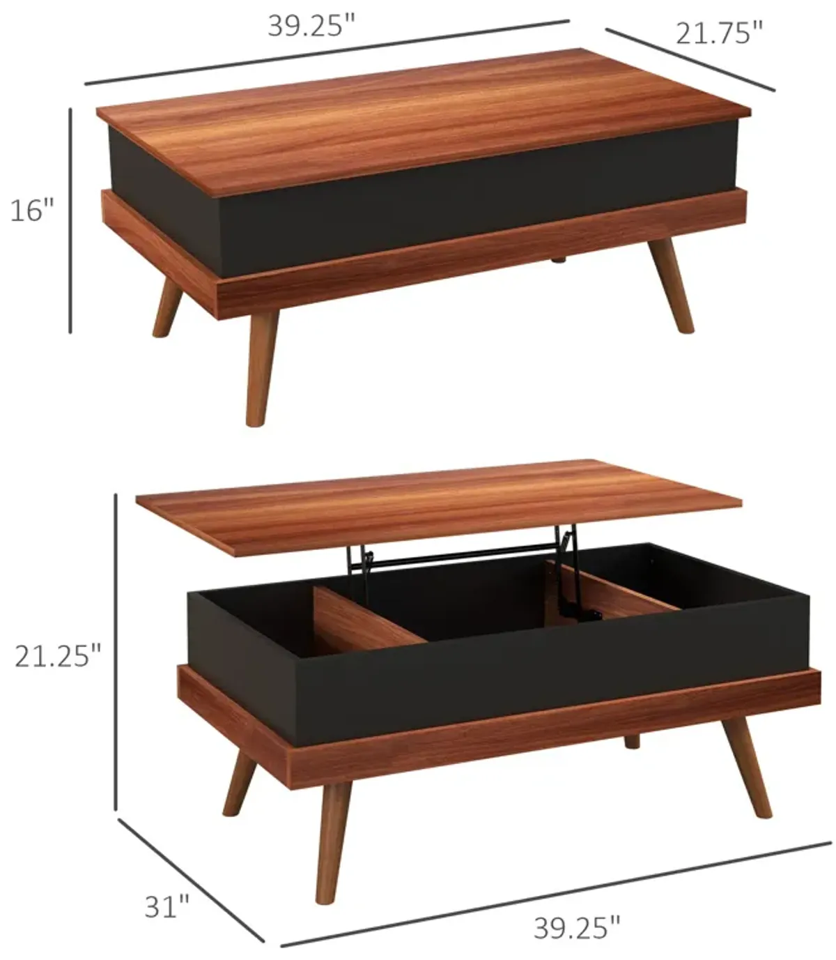 Walnut Lift-Top Coffee Table: Hidden Compartments