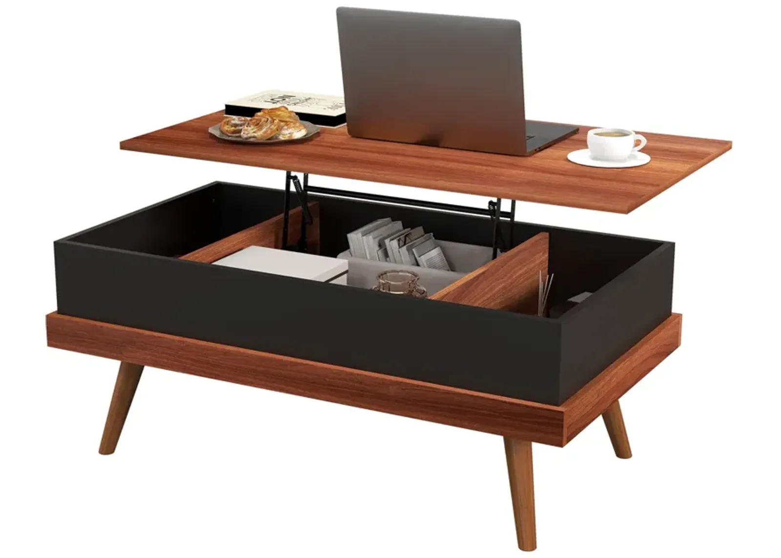 Walnut Lift-Top Coffee Table: Hidden Compartments