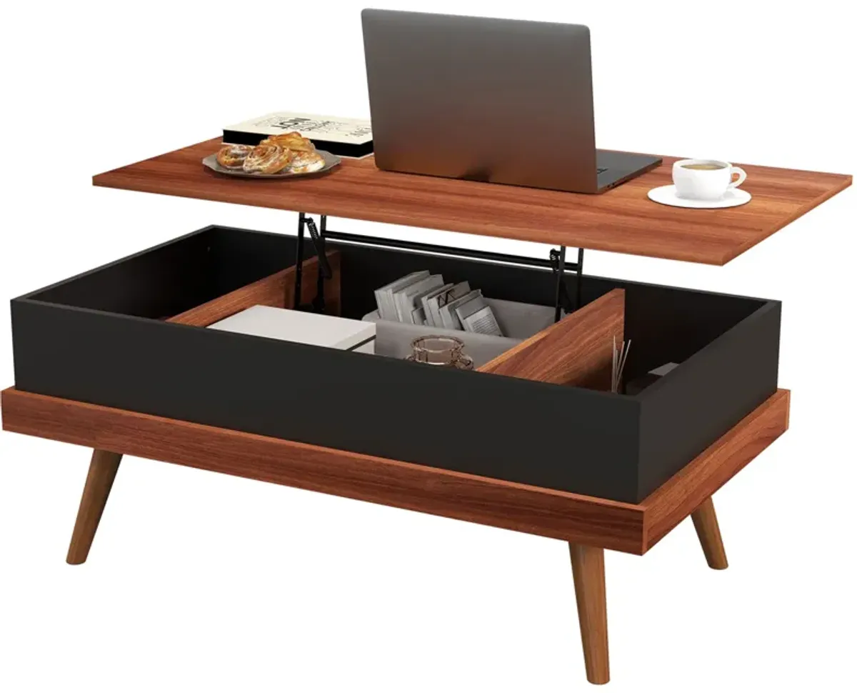 Walnut Lift-Top Coffee Table: Hidden Compartments