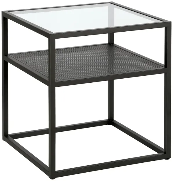 Square Glass Top End Table with Steel Base and Shelf, Ideal for Living Room or Bedroom