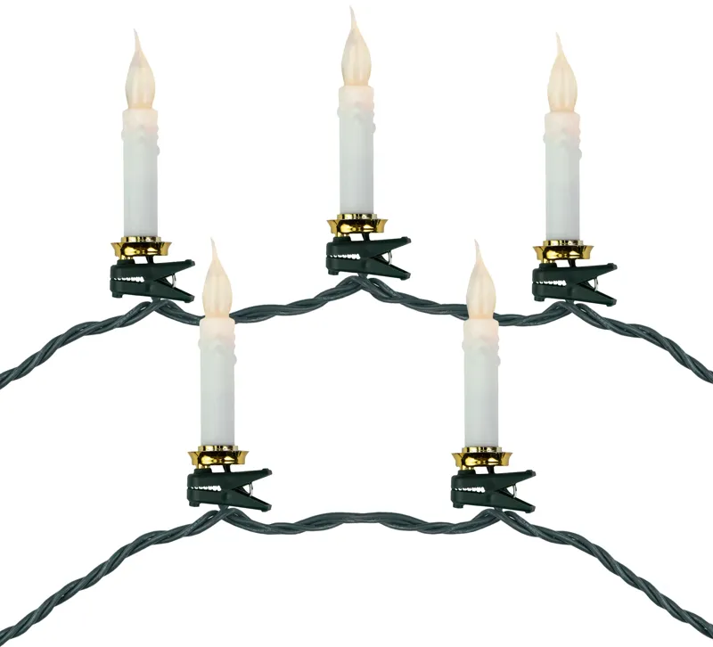 10ct Flickering LED Clip On Candle Christmas Lights  7' Green Wire