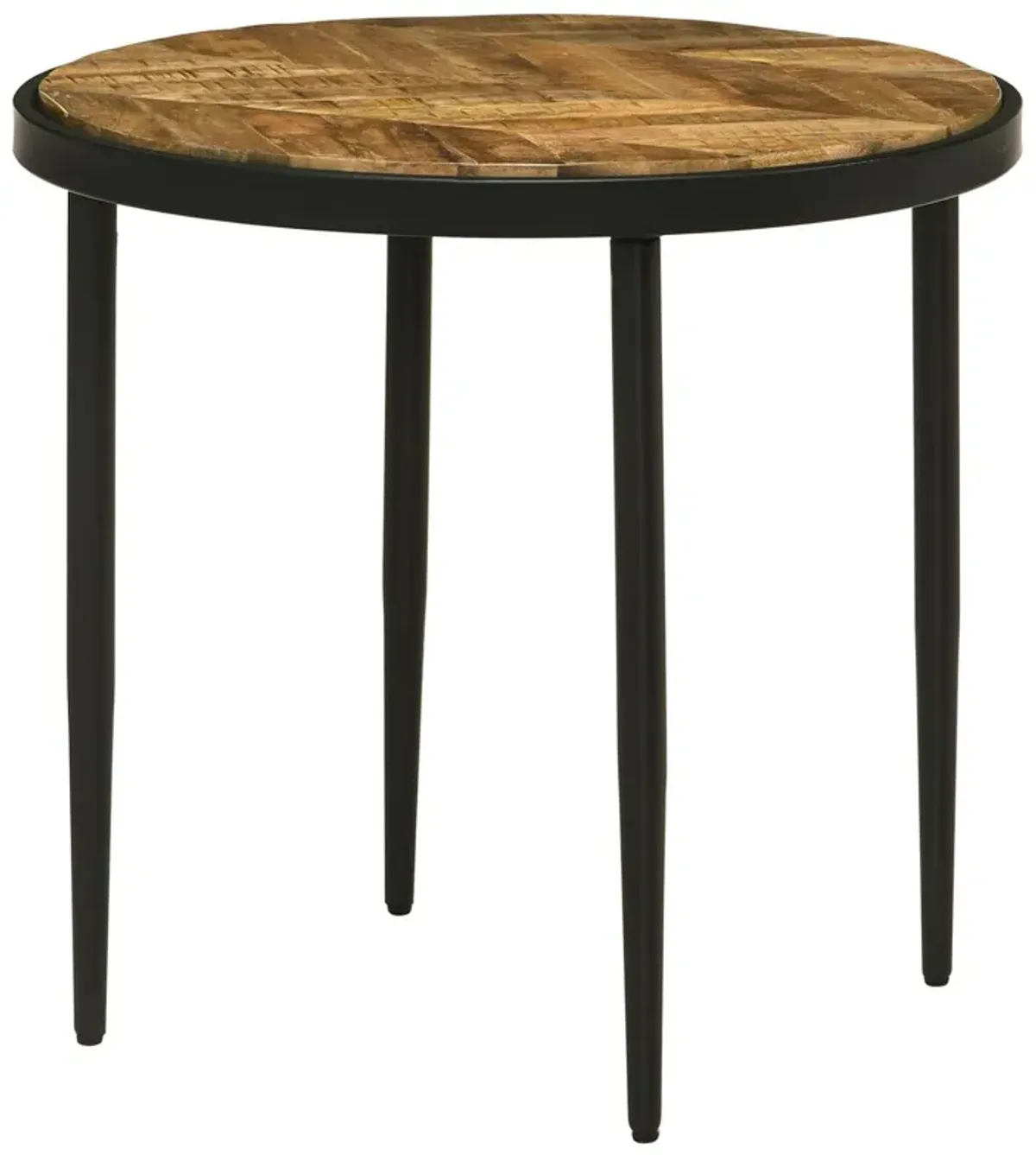 Benjara 21 Inch Side End Table, Round Top, Tapered Legs, Mango Wood, Brown and Black