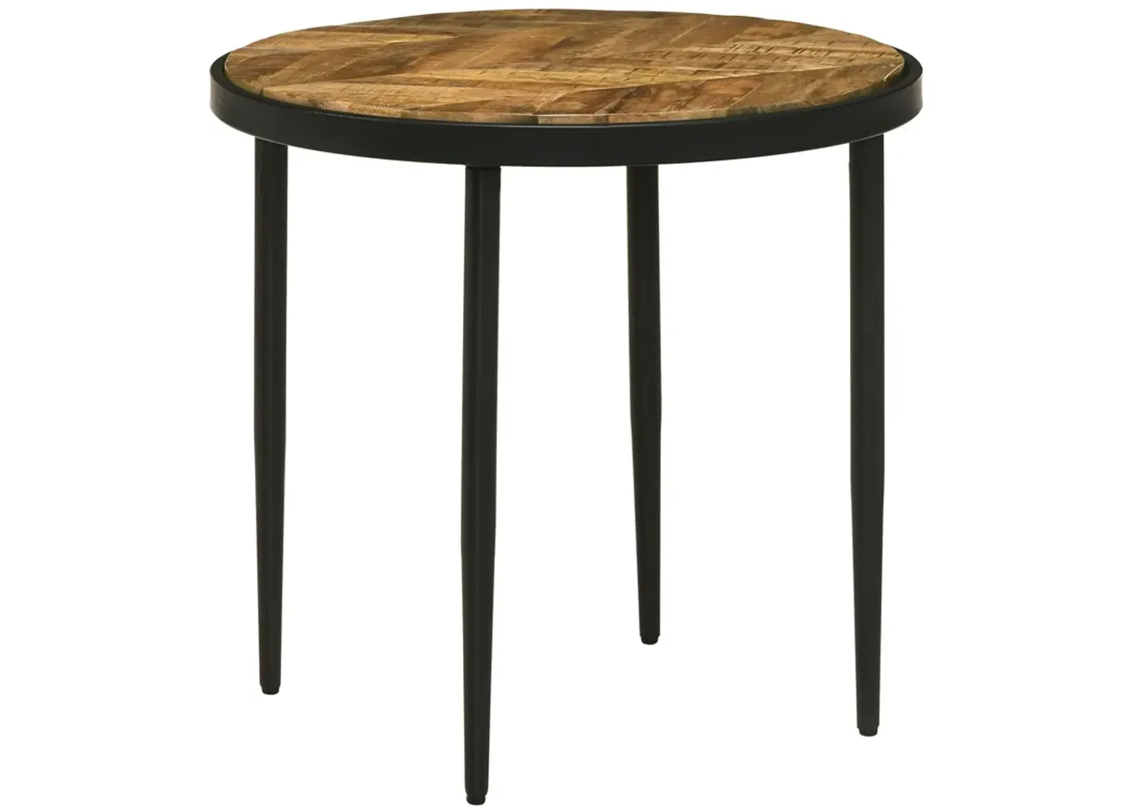 Benjara 21 Inch Side End Table, Round Top, Tapered Legs, Mango Wood, Brown and Black