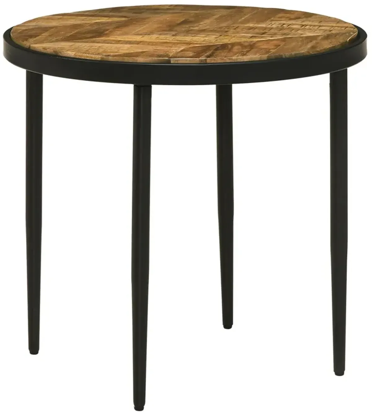 Benjara 21 Inch Side End Table, Round Top, Tapered Legs, Mango Wood, Brown and Black